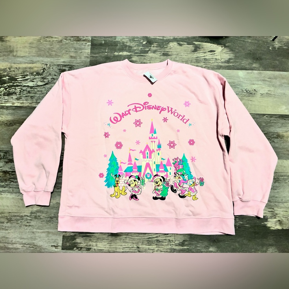 Pink Walt Disney World Christmas Women Sweatshirt - Picture 3 of 8